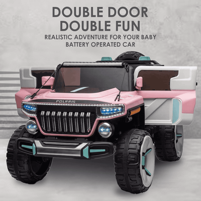 Baby Moo Electric Ride-on Jeep for Kids With Rechargeable 12V Battery, LED Lights, Music and USB Port Remote Control Double Seat - Pink