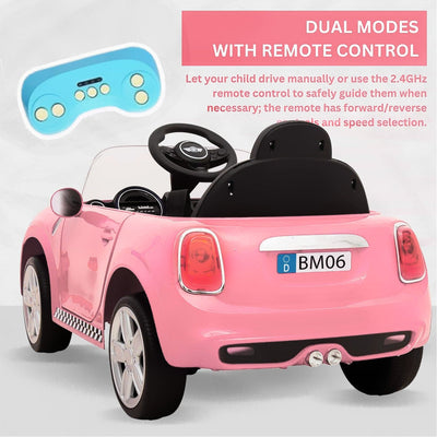 Baby Moo Mini Cooper Electric Ride-On Car for Kids | Rechargeable 12V Battery | Remote Control | USB MP3 Player | Ages 1-5 - Pink