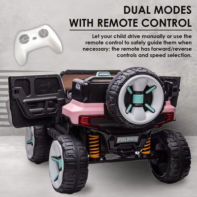 Baby Moo Electric Ride-on Jeep for Kids With Rechargeable 12V Battery, LED Lights, Music and USB Port Remote Control Double Seat - Pink
