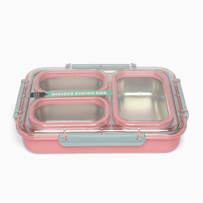 Stainless Steel 3-Compartment 1.2L Lunch Boxes: Durable and Eco-Friendly (pink)
