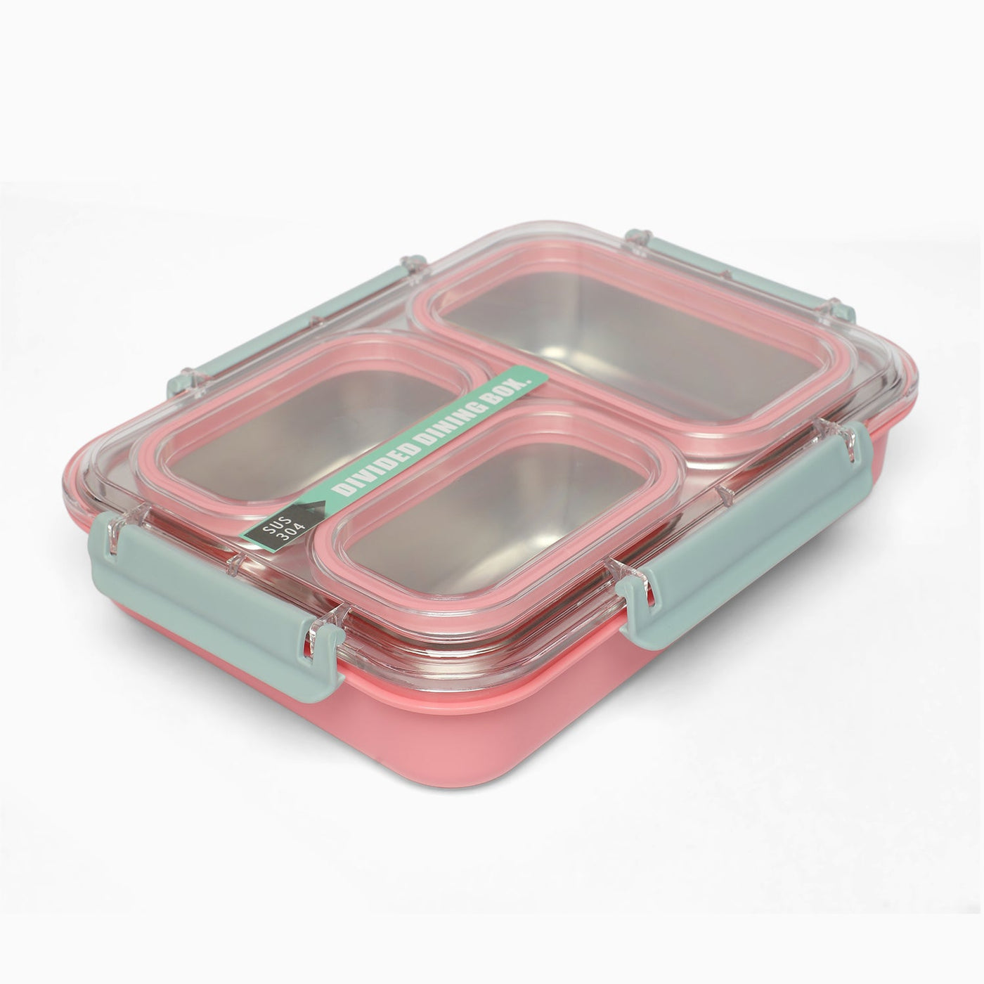 Stainless Steel 3-Compartment 1.2L Lunch Boxes: Durable and Eco-Friendly (pink)