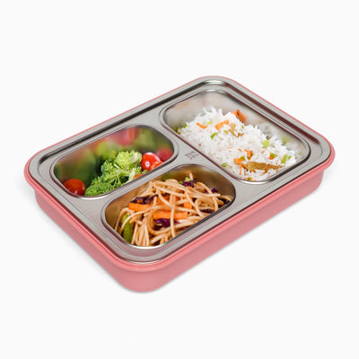 Stainless Steel 3-Compartment 1.2L Lunch Boxes: Durable and Eco-Friendly (pink)