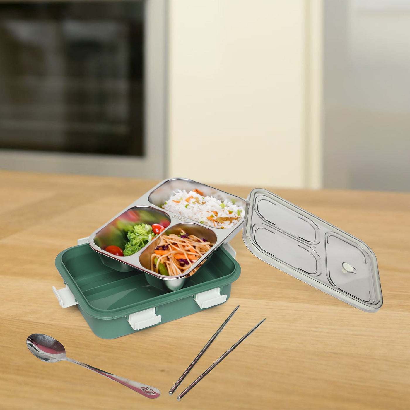 3-Compartment Stainless Steel Lunch Box - Kids Park