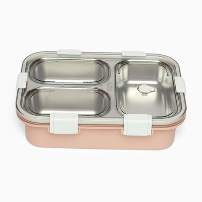 Triple Grid Insulated Steel Lunch Box - 750 ML (Peach)
