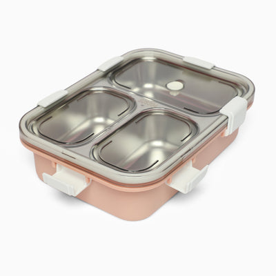 Triple Grid Insulated Steel Lunch Box - 750 ML (Peach)