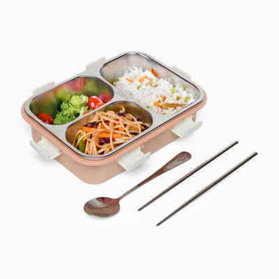 Triple Grid Insulated Steel Lunch Box - 750 ML (Peach)