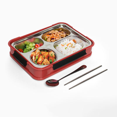 Food stainless steel 4 compartment lunchbox-1000 ml (red)