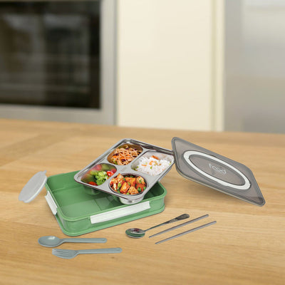 Food stainless steel 4 compartment lunchbox-1000 ml (green)