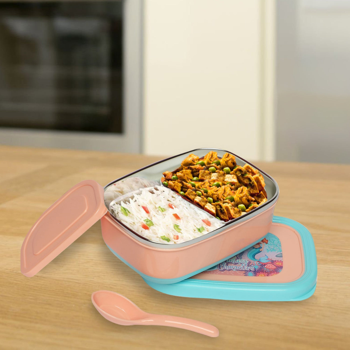 mermaid stainless steel 2 compartment lunch box