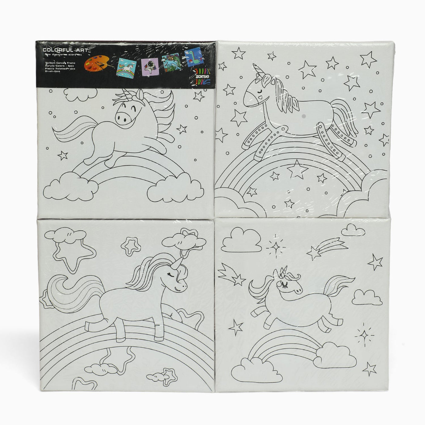 ZORSE Unicorn 4pc eight shades of Expression  wooden frame canvas painting set 15 x 15cm