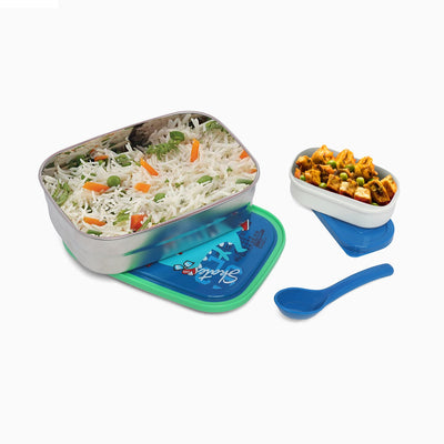 Dino Stainless-Steel 2 compartment Lunch Box for Kids