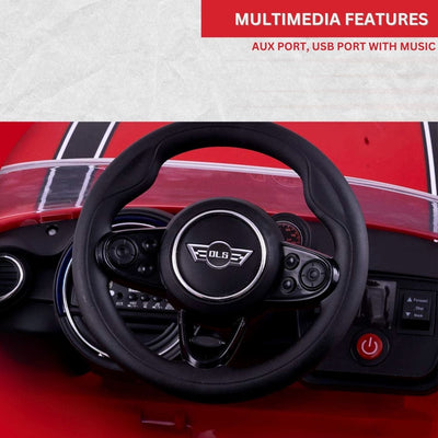 Baby Moo Mini Cooper Electric Ride-On Car for Kids | Rechargeable 12V Battery | Remote Control | USB MP3 Player | Ages 1-5 - Red