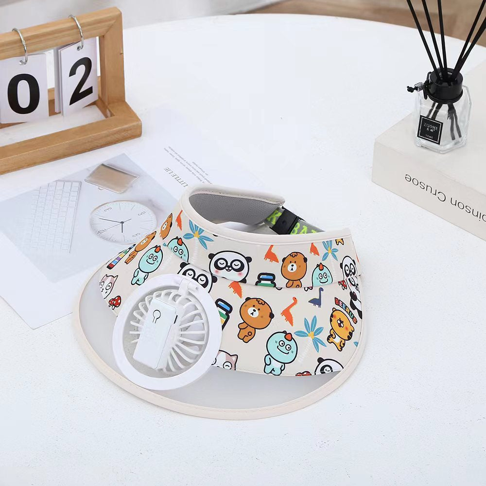 Stay Cool and Stylish with our Animal-Themed Summer Sun Visor Cap: Adjustable Strap and Built-in Fan
