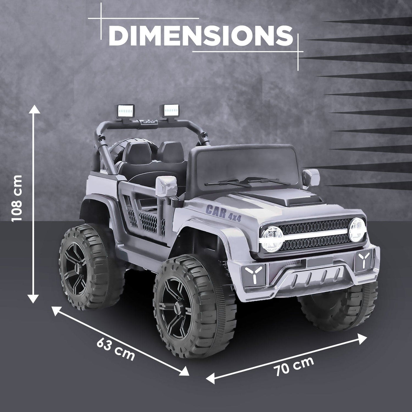 Baby Moo Ride On Jeep For Kids With Rechargeable 12V Battery Remote Control Double Seat - Grey