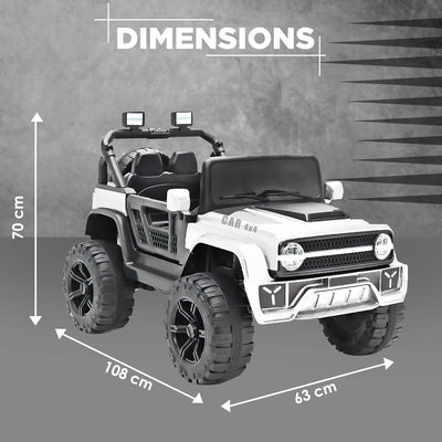 Baby Moo Ride On Jeep For Kids With Rechargeable 12V Battery Remote Control Double Seat - White