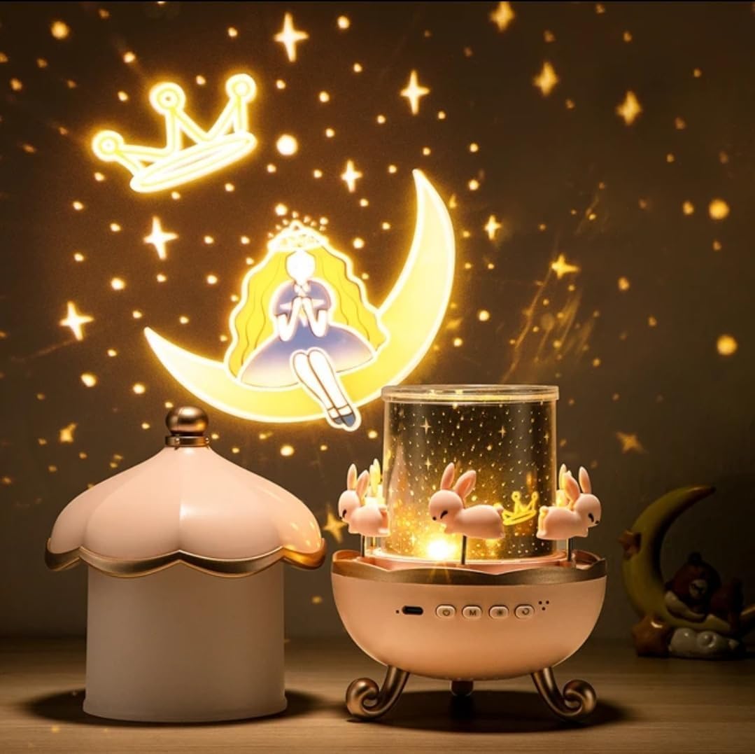 Rotating Night Light Projector with Music & Rabbit Carousel Design