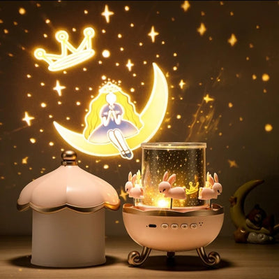 Rotating Night Light Projector with Music & Rabbit Carousel Design