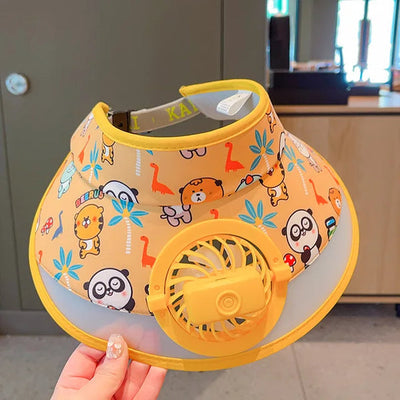 Stay Cool and Stylish with our Animal-Themed Summer Sun Visor Cap: Adjustable Strap and Built-in Fan