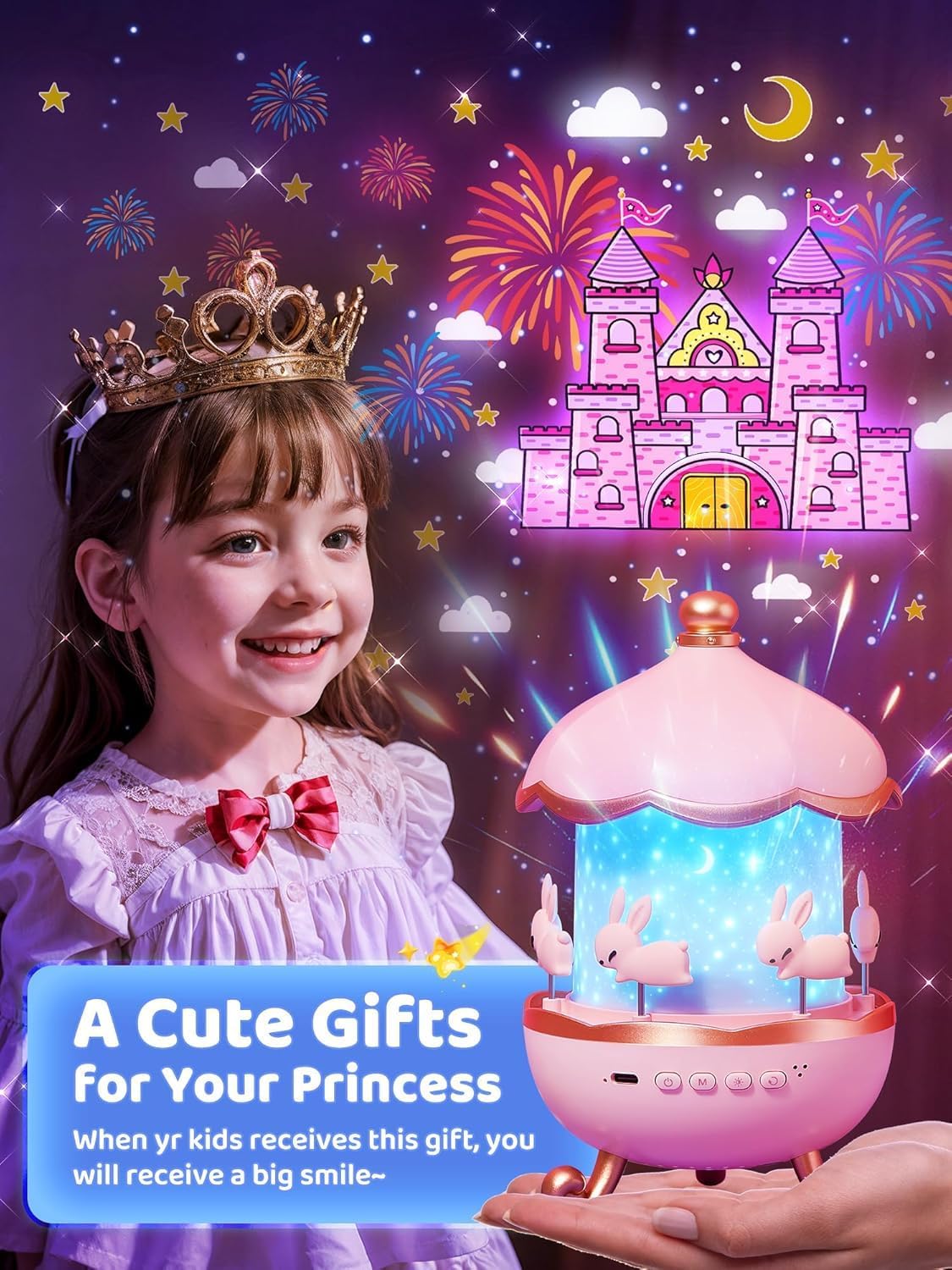 Rotating Night Light Projector with Music & Rabbit Carousel Design