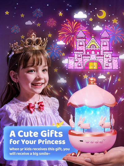 Rotating Night Light Projector with Music & Rabbit Carousel Design