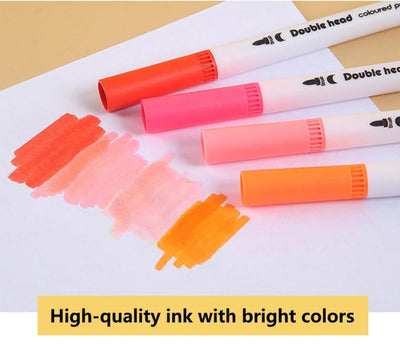 Coloring Pens Set with 12 Colors, Dual Tip Brush Pens and Fine Point of 0.4mm & 2 mm