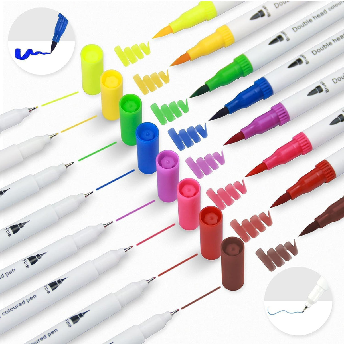 Coloring Pens Set with 12 Colors, Dual Tip Brush Pens and Fine Point of 0.4mm & 2 mm