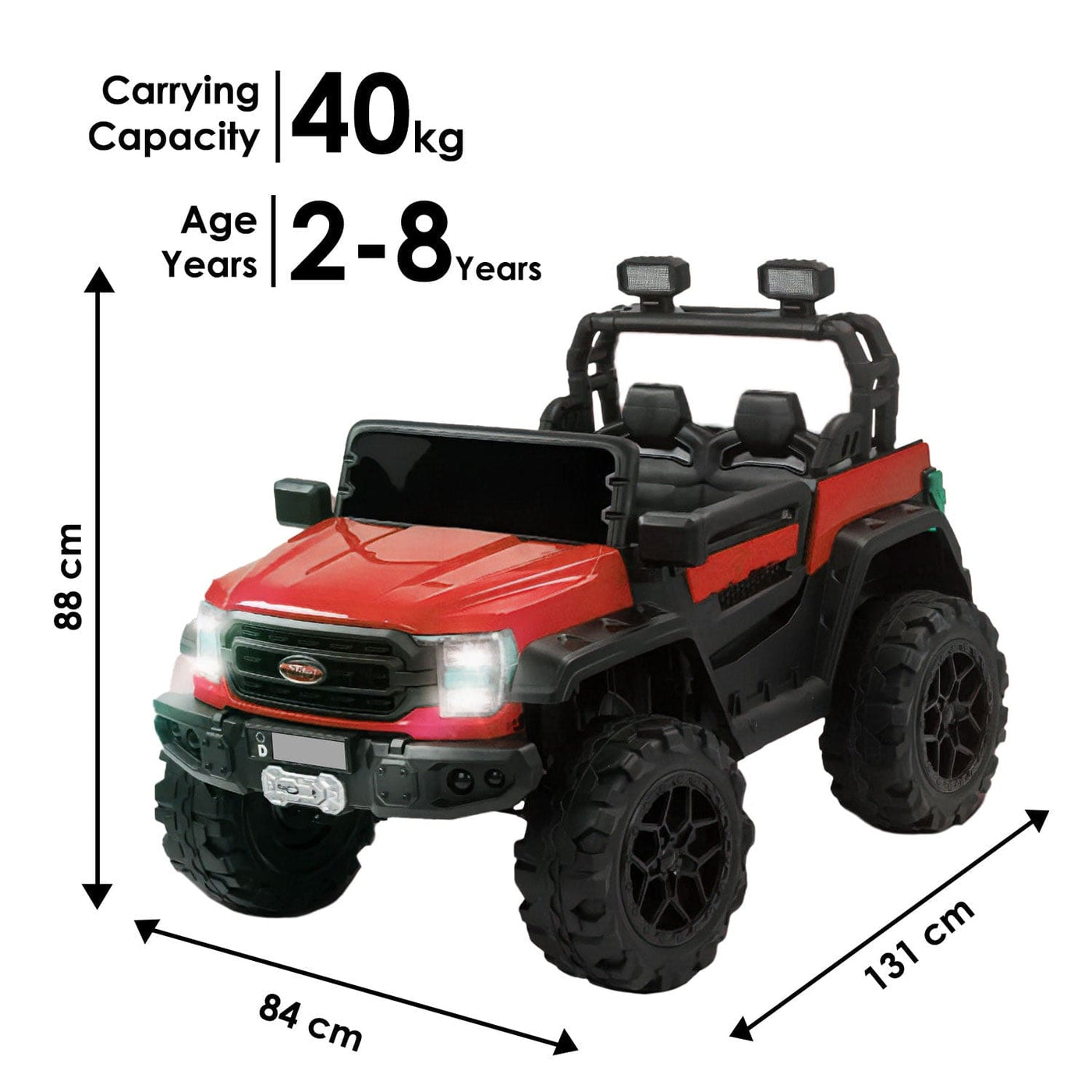 Baby Moo Ford 4X4 Battery Operated Electric Ride On Jeep Rechargeable 12V Battery With Remote Control LED Lights, Music & USB Port - Red