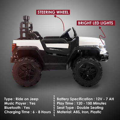 Baby Moo Ford 4X4 Battery Operated Electric Ride On Jeep Rechargeable 12V Battery With Remote Control LED Lights, Music & USB Port - White