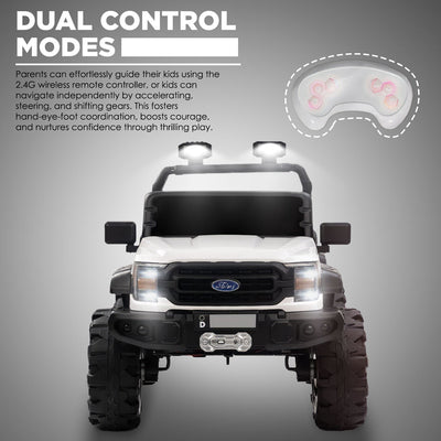 Baby Moo Ford 4X4 Battery Operated Electric Ride On Jeep Rechargeable 12V Battery With Remote Control LED Lights, Music & USB Port - White