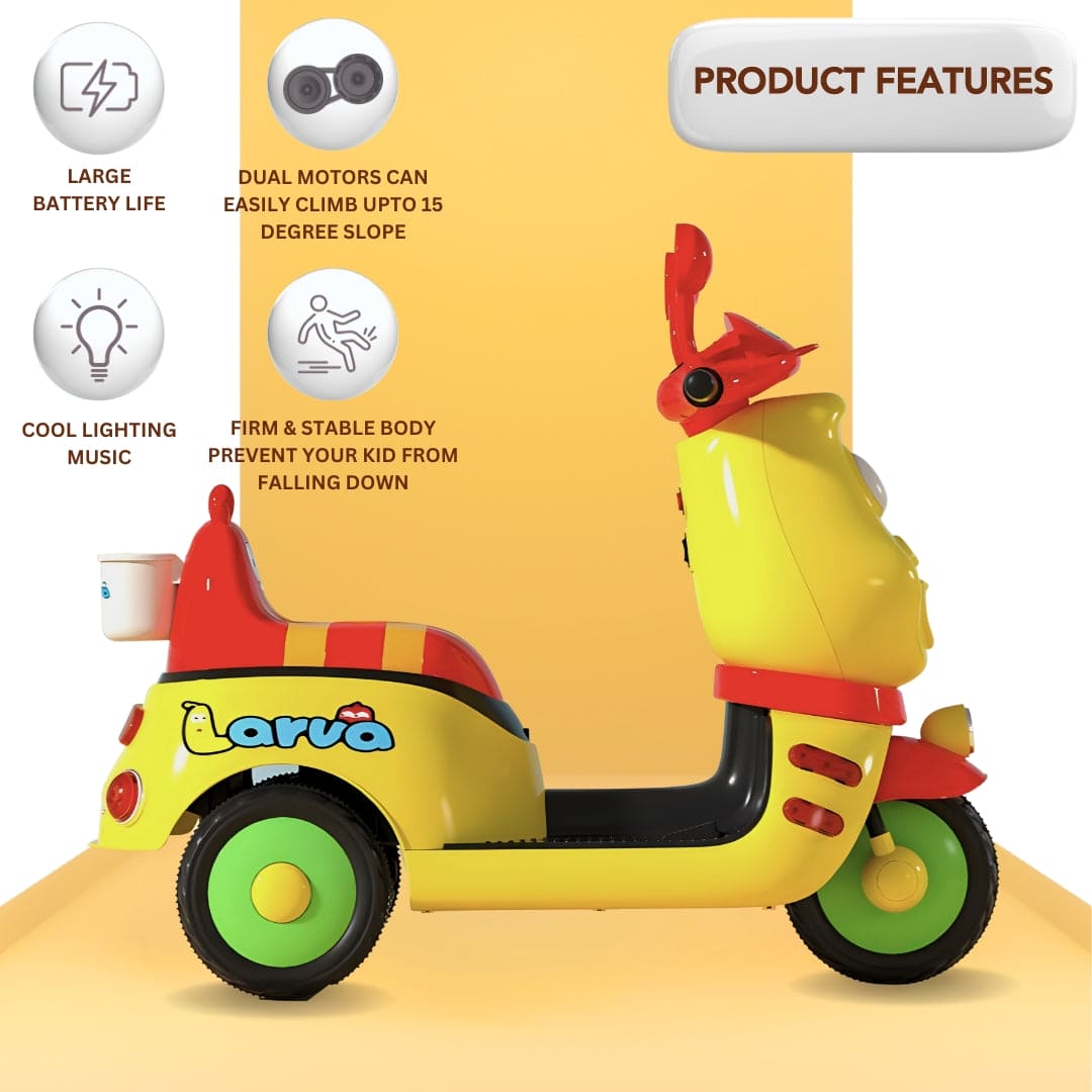 Baby Moo Whimsical Cartoon Kids Electric 3-Wheel Ride-On Bike Motorcycle Scooter Rechargeable Battery-Powered with Music & Lights - Yellow