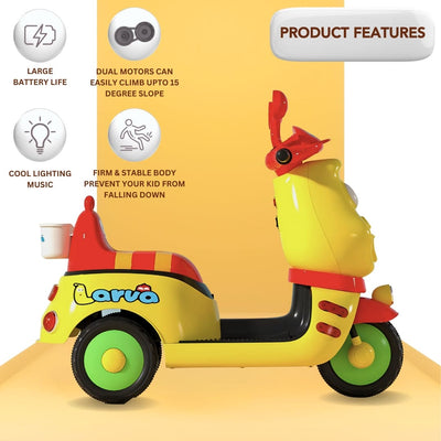 Baby Moo Whimsical Cartoon Kids Electric 3-Wheel Ride-On Bike Motorcycle Scooter Rechargeable Battery-Powered with Music & Lights - Yellow