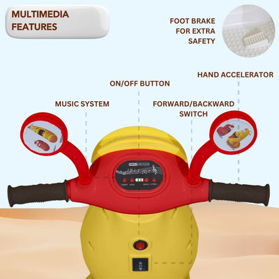 Baby Moo Whimsical Cartoon Kids Electric 3-Wheel Ride-On Bike Motorcycle Scooter Rechargeable Battery-Powered with Music & Lights - Yellow