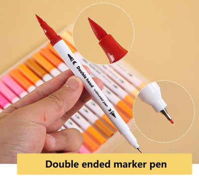 Coloring Pens Set with 12 Colors, Dual Tip Brush Pens and Fine Point of 0.4mm & 2 mm