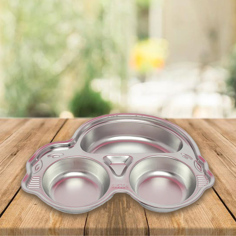 kids Car themed dinner plate 304 stainless steel food plate divided 3 sections for kids