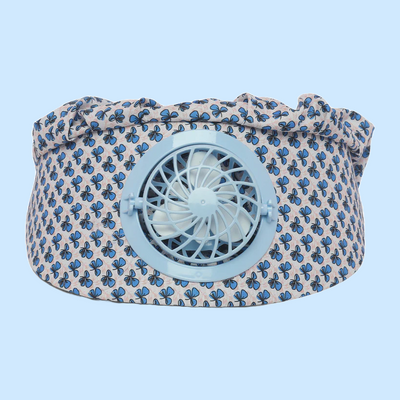 Kids/women USB charging face mask with fan breathable sun hat summer UV protection neck cover cap Visor ( blue bow )