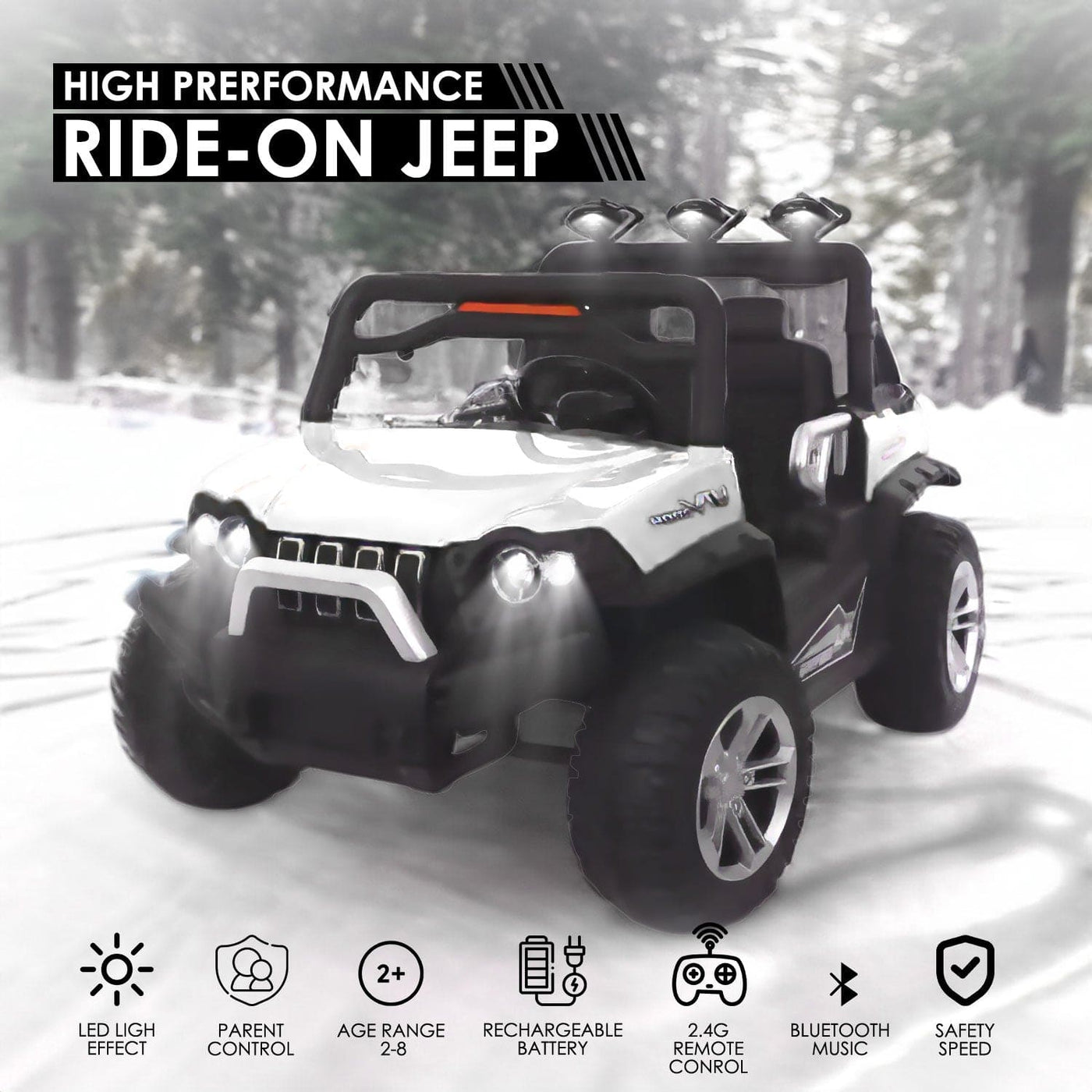 Baby Moo Wrangler 4X4 Battery Operated Electric Ride On Jeep With Rechargeable 12V Battery, Remote Control - White