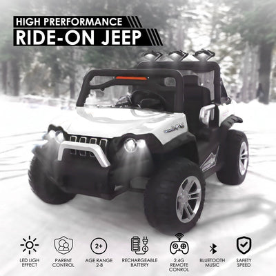 Baby Moo Wrangler 4X4 Battery Operated Electric Ride On Jeep With Rechargeable 12V Battery, Remote Control - White