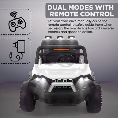 Baby Moo Wrangler 4X4 Battery Operated Electric Ride On Jeep With Rechargeable 12V Battery, Remote Control - White