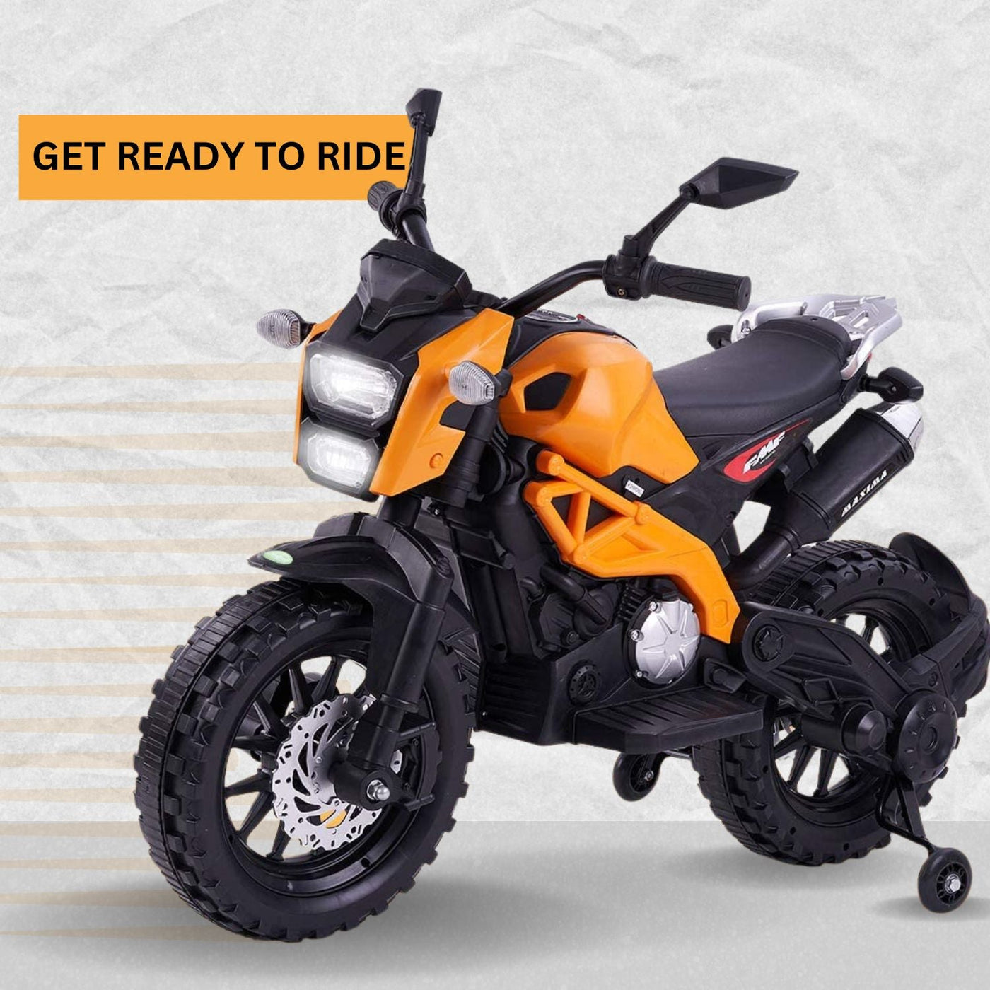 Baby Moo Electric Ride-on Bike for Kids | Battery-Powered Toy with LED Lights, Music, and USB Port | Battery Operated Bike - Orange