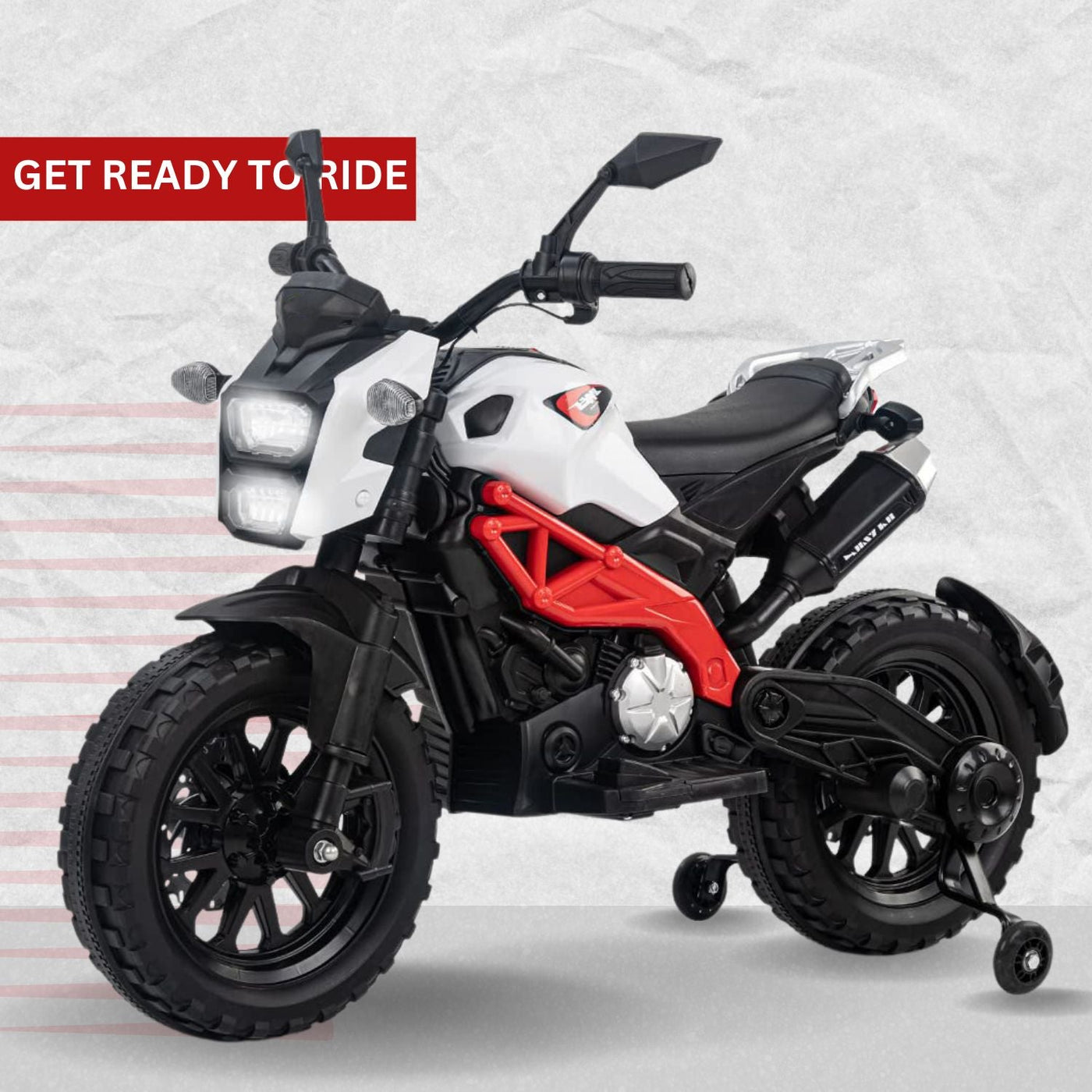 Baby Moo Electric Ride-on Bike for Kids | Battery-Powered Toy with LED Lights, Music, and USB Port | Battery Operated Bike - White