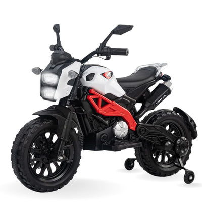 Baby Moo Electric Ride-on Bike for Kids | Battery-Powered Toy with LED Lights, Music, and USB Port | Battery Operated Bike - White