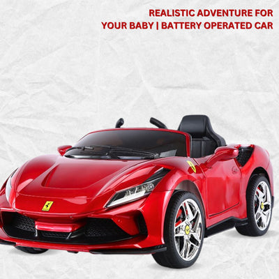 Baby Moo Ferrari F8 12V Battery Operated Ride On Car for Kids | Electric Car with Remote Control | Rechargeable Battery-Powered Toy with LED Lights, Music & USB Port | Age 2-8 - Red