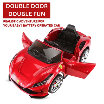Baby Moo Ferrari F8 12V Battery Operated Ride On Car for Kids | Electric Car with Remote Control | Rechargeable Battery-Powered Toy with LED Lights, Music & USB Port | Age 2-8 - Red