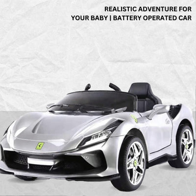 Baby Moo Ferrari F8 12V Battery Operated Ride On Car for Kids | Remote Control | Rechargeable Battery | USB MP3 Player | Ages 1-6 - Silver