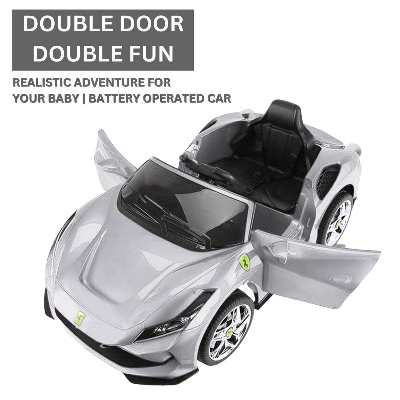 Baby Moo Ferrari F8 12V Battery Operated Ride On Car for Kids | Remote Control | Rechargeable Battery | USB MP3 Player | Ages 1-6 - Silver