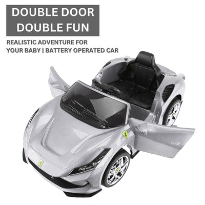 Baby Moo Ferrari F8 12V Battery Operated Ride On Car for Kids | Remote Control | Rechargeable Battery | USB MP3 Player | Ages 1-6 - Silver