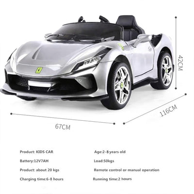 Baby Moo Ferrari F8 12V Battery Operated Ride On Car for Kids | Remote Control | Rechargeable Battery | USB MP3 Player | Ages 1-6 - Silver