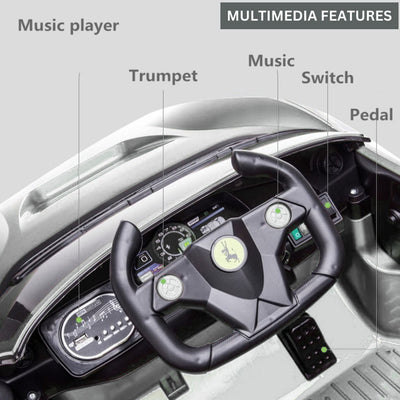 Baby Moo Ferrari F8 12V Battery Operated Ride On Car for Kids | Remote Control | Rechargeable Battery | USB MP3 Player | Ages 1-6 - Silver