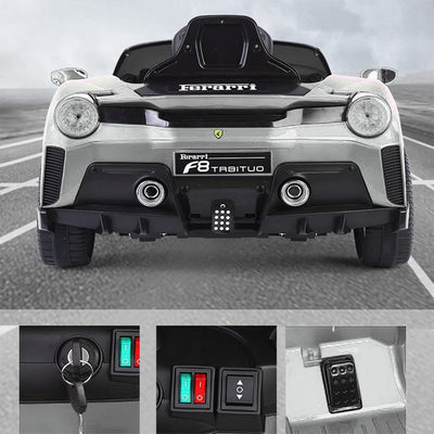 Baby Moo Ferrari F8 12V Battery Operated Ride On Car for Kids | Remote Control | Rechargeable Battery | USB MP3 Player | Ages 1-6 - Silver