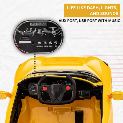 Baby Moo Ferrari F8 12V Battery Operated Ride On Car for Kids | Remote Control | Rechargeable Battery | USB MP3 Player | Ages 1-6 - Yellow